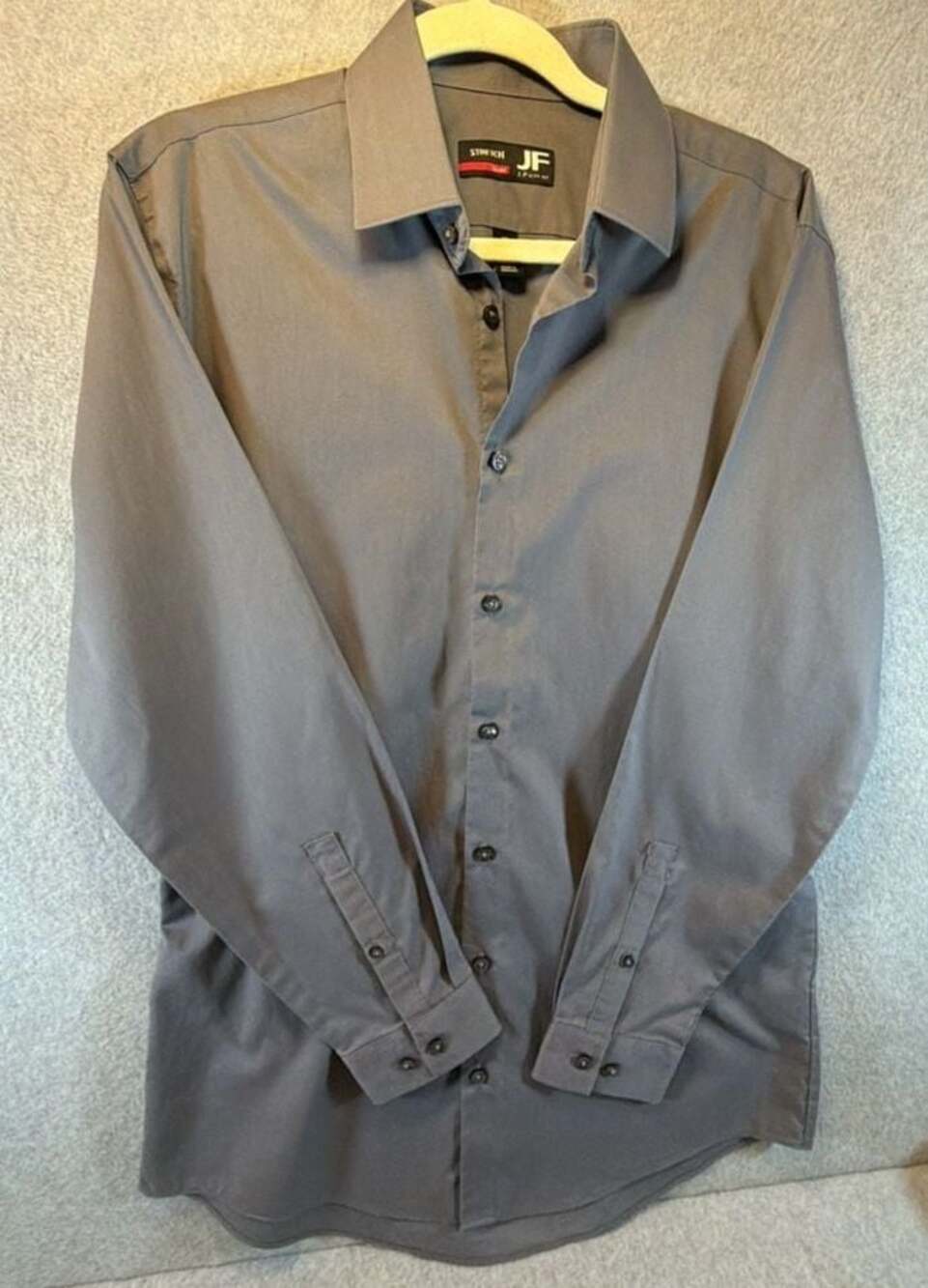 JF J.Ferrar Men's Slim Fit Stretch Long Sleeve Button Up Dress Shirt in Charcoal